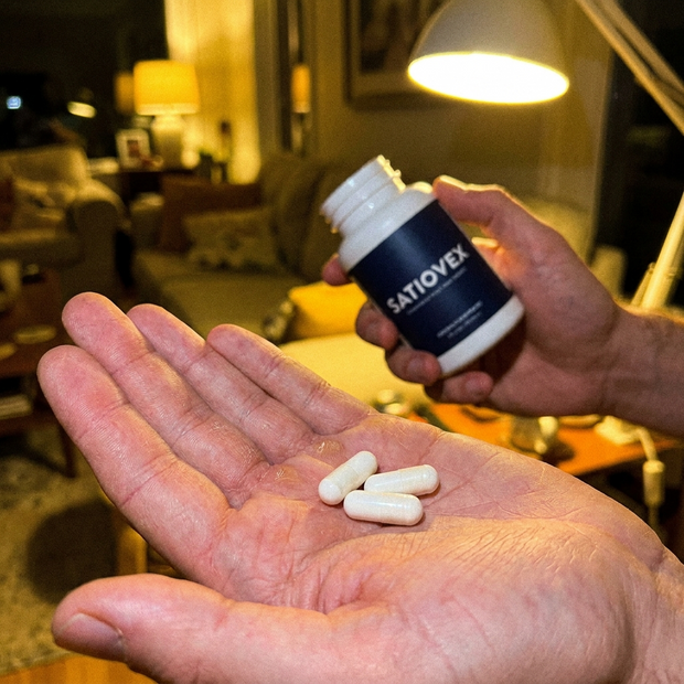 Three capsules in the palm of a hand