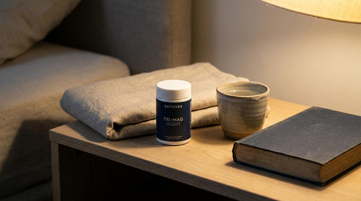 Satiovex Tri-Mag Night on a bedside table
