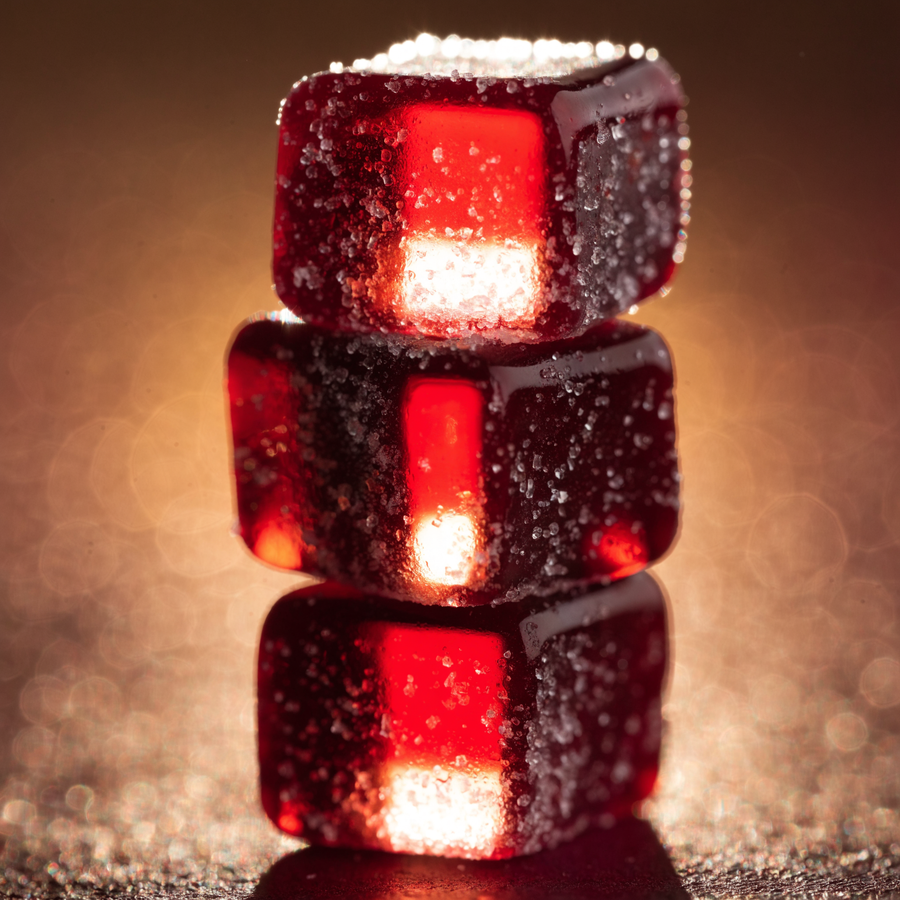 Spicy Cubes gummies, backlit
